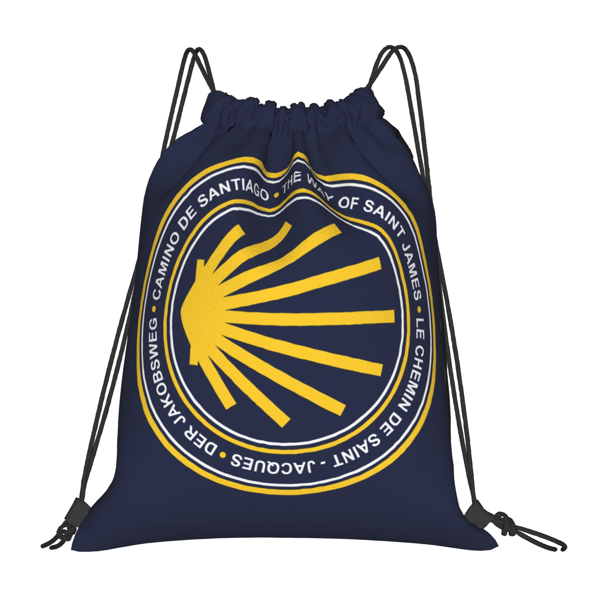 Drawstring Gym Bag - Aangepaste Camino de Santiago Navy Shield