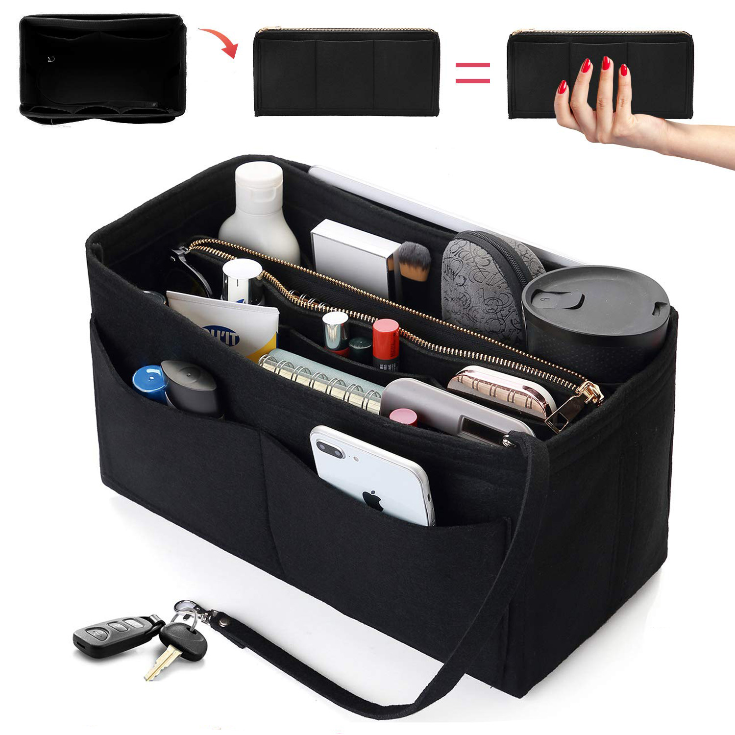 Backpack Insert Organizer - Vilten portemonnee-organizer-inzetstuk - reistasverdeler met ritssluiting,