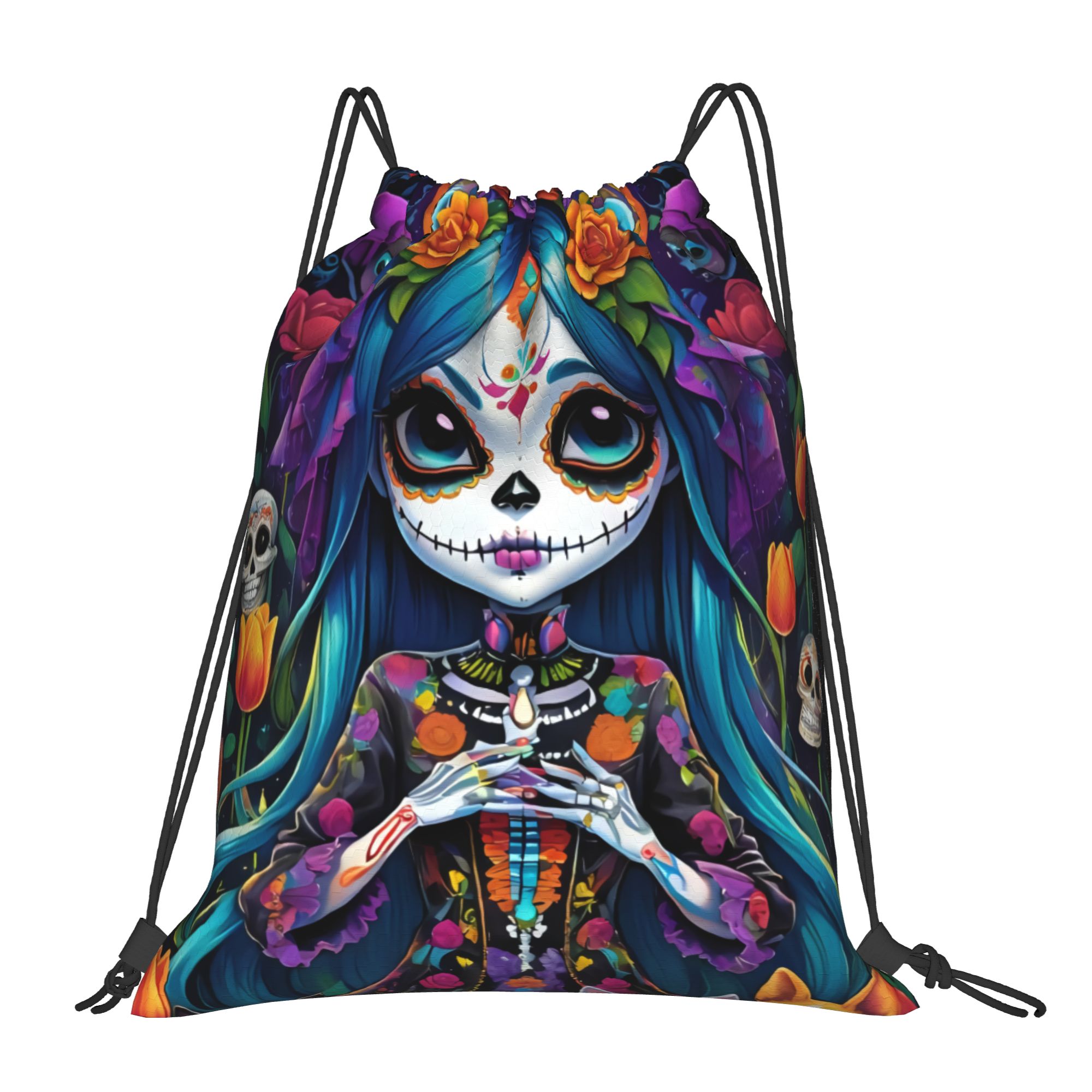 Drawstring Gym Bag - Gepersonaliseerde Doodenfeest Cadeau Skelet Meisje Halloween